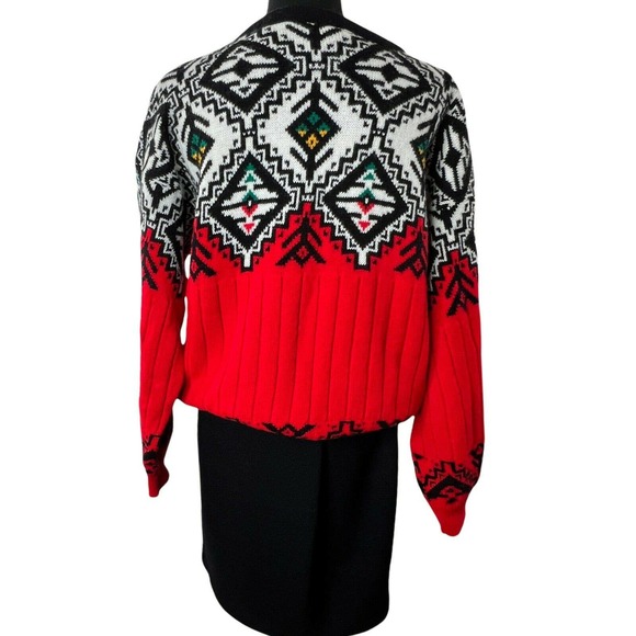 Vintage Crewneck‎ Red Black Nordic Fair Isle Long Sleeve Ski Winter Sweater Larg - Picture 4 of 9